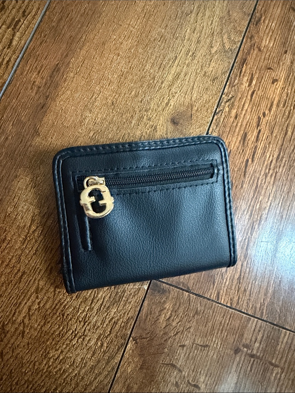 Macy's Black Leather Wallet with Gold Logo Charm